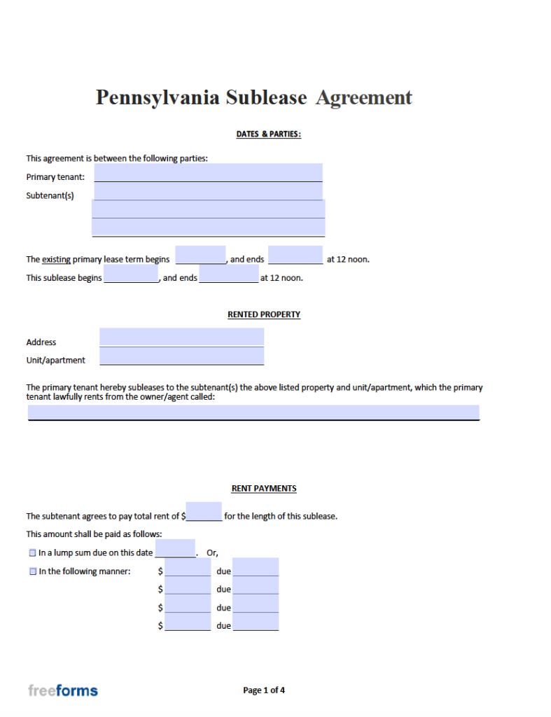 Free Pennsylvania Rental Lease Agreement Templates Pdf