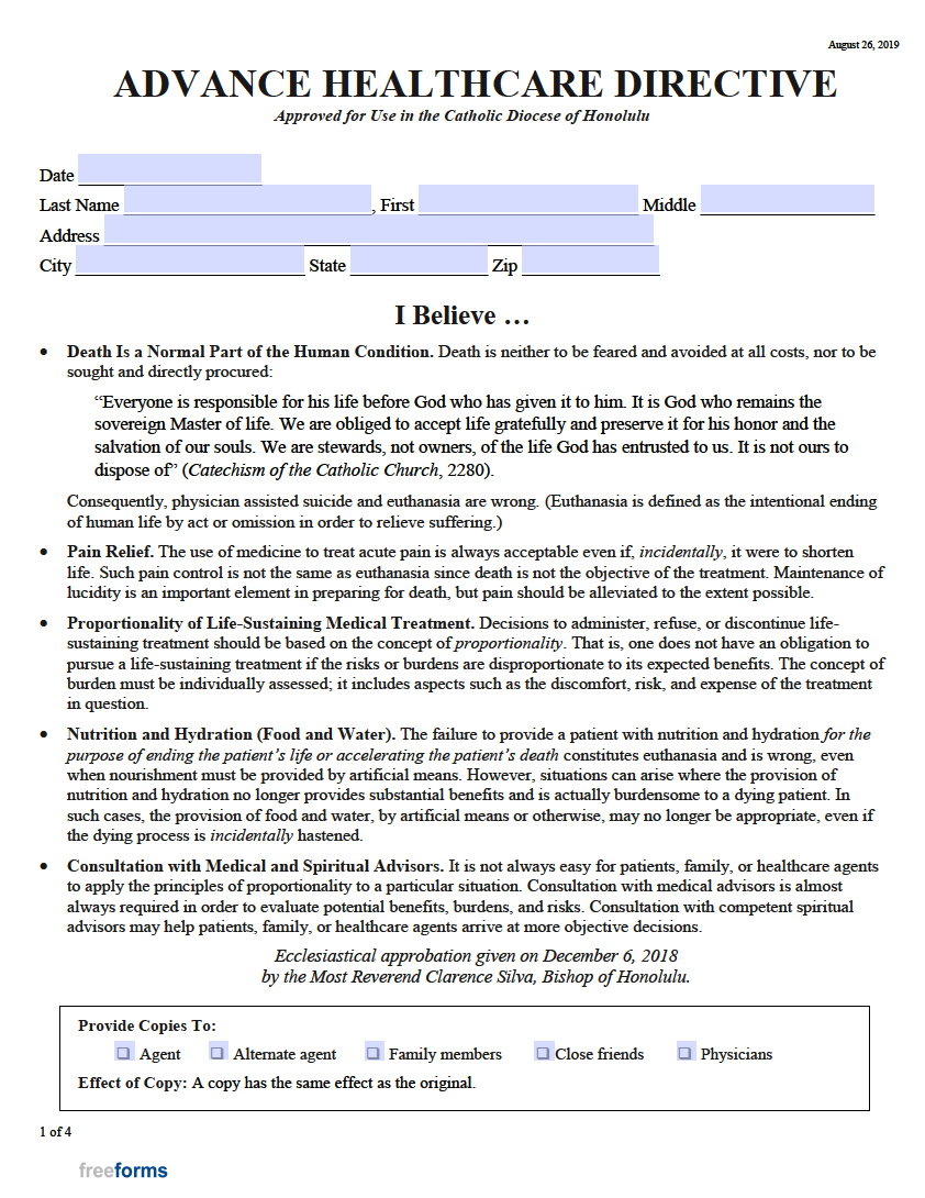 Free Hawaii Advance Directive Form Medical Poa Living Will Pdf