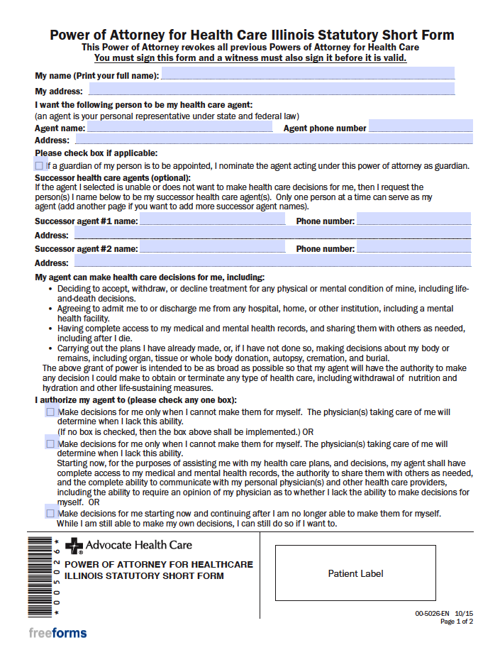 Free Illinois Medical Power Of Attorney Form Pdf