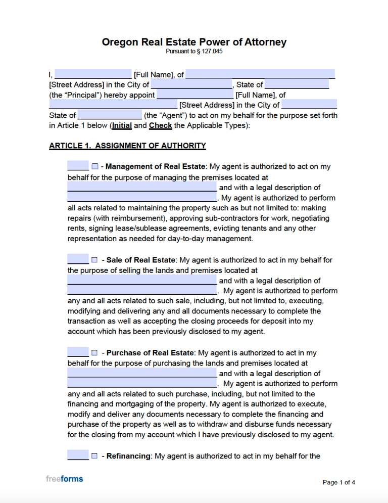 Free Oregon Power Of Attorney Forms Pdf Word