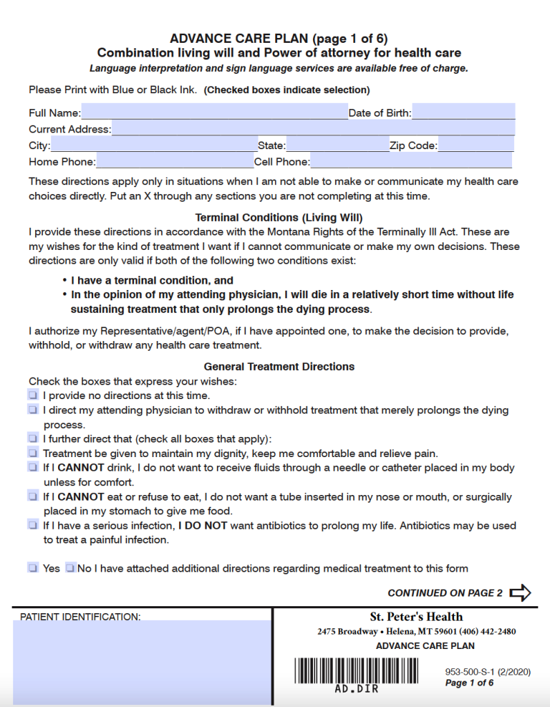 Free Montana Advance Directive Form Medical Poa Living Will Pdf