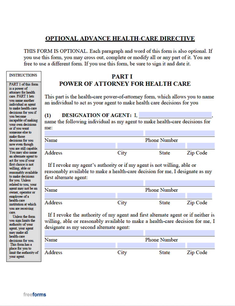 Free New Mexico Advance Directive Form Medical POA Living Will