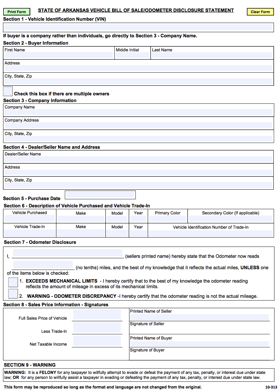 Free Arkansas Motor Vehicle (DMV) Bill of Sale Form | PDF