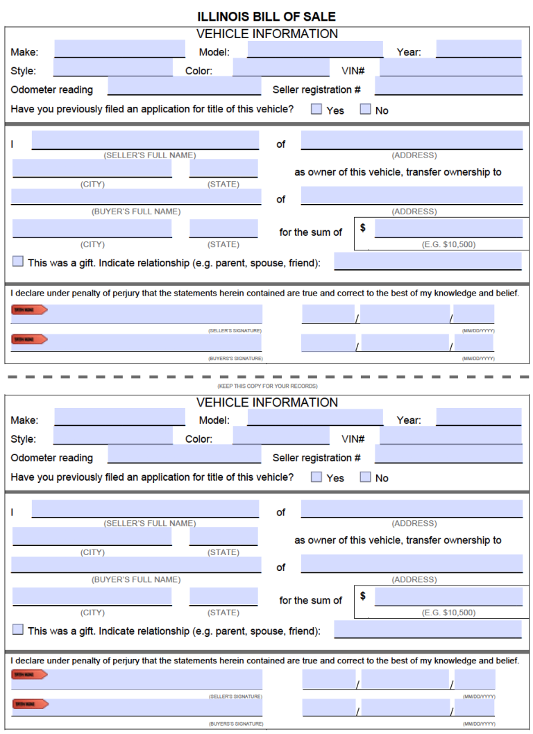 Bill Of Sale Template Illinois