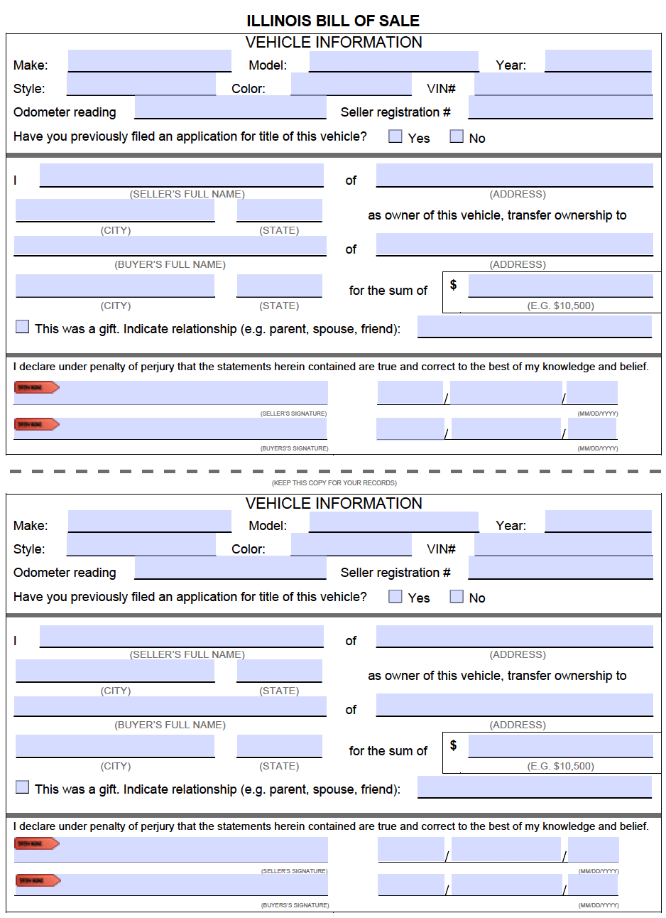 Free Illinois Bill of Sale Forms PDF