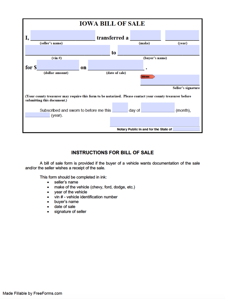 Free Iowa Motor Vehicle (DMV) Bill of Sale Form PDF
