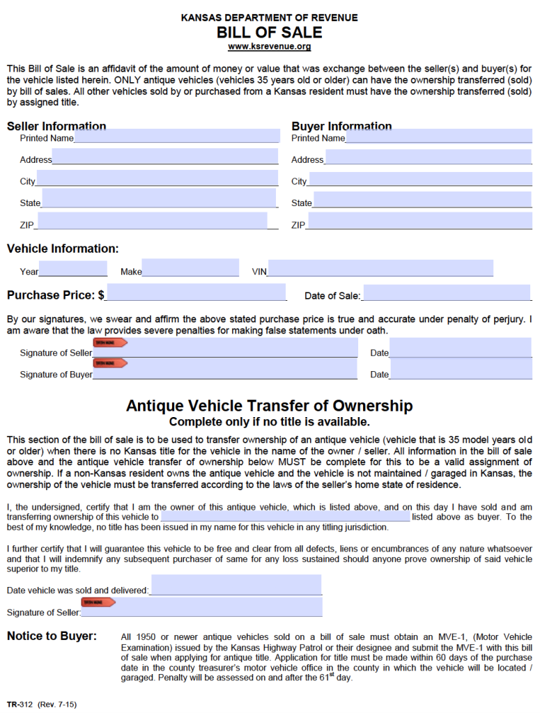 Kansas Antique Car Bill Of Sale - Antique Cars Blog