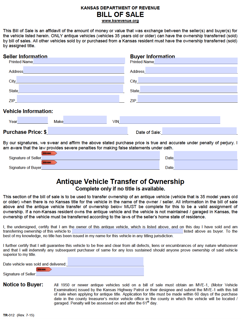 Free Kansas Bill Of Sale Forms PDF