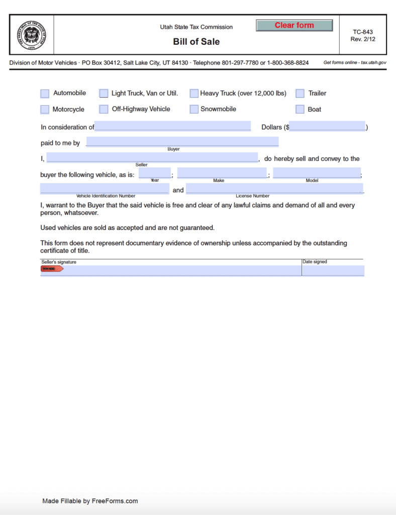 Free Bill Of Sale Template Utah Printable Form Templates And Letter
