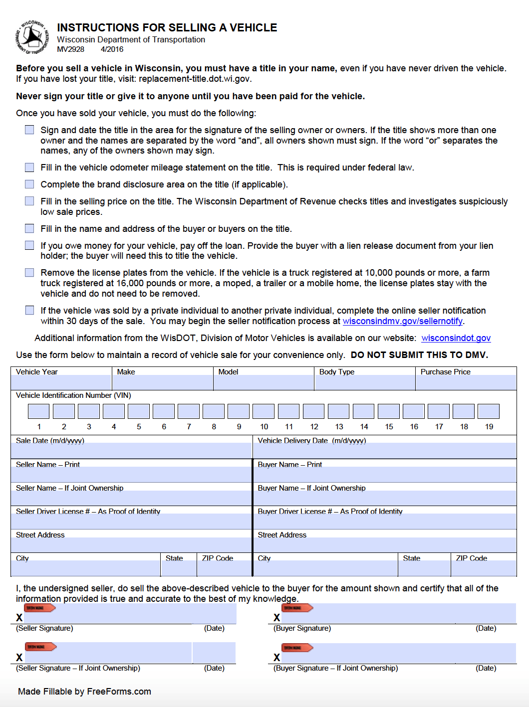 Printable Title Transfer Forms For Wisconsin Printable Forms Free Online
