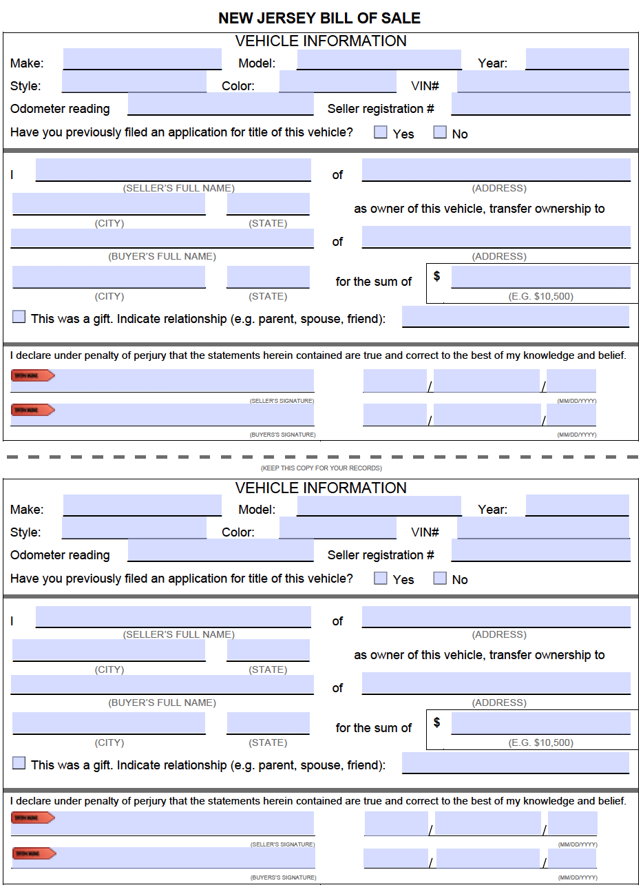 Car Bill Of Sale Nj Template - Car Sale and Rentals