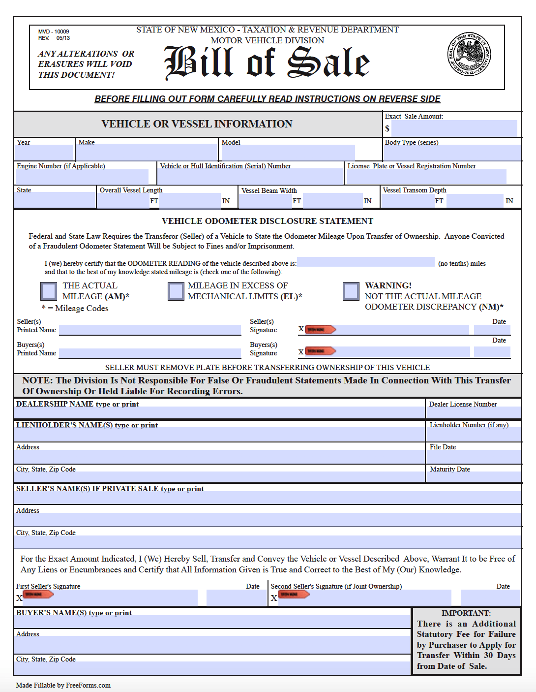 free new mexico dmv bill of sale form for motor vehicle trailer or boat pdf