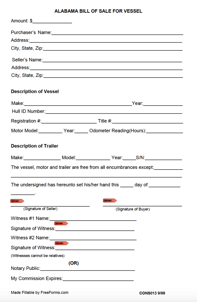 free alabama boat vessel bill of sale form pdf