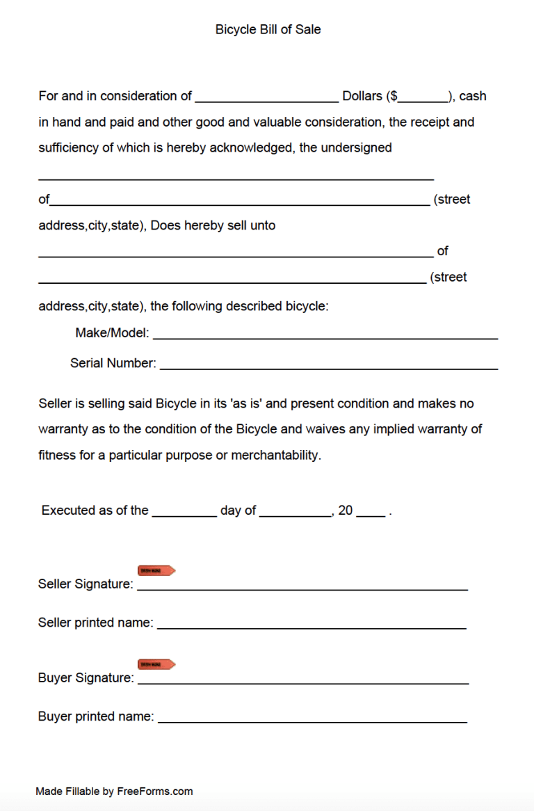 Free Bicycle Bill of Sale Form | PDF