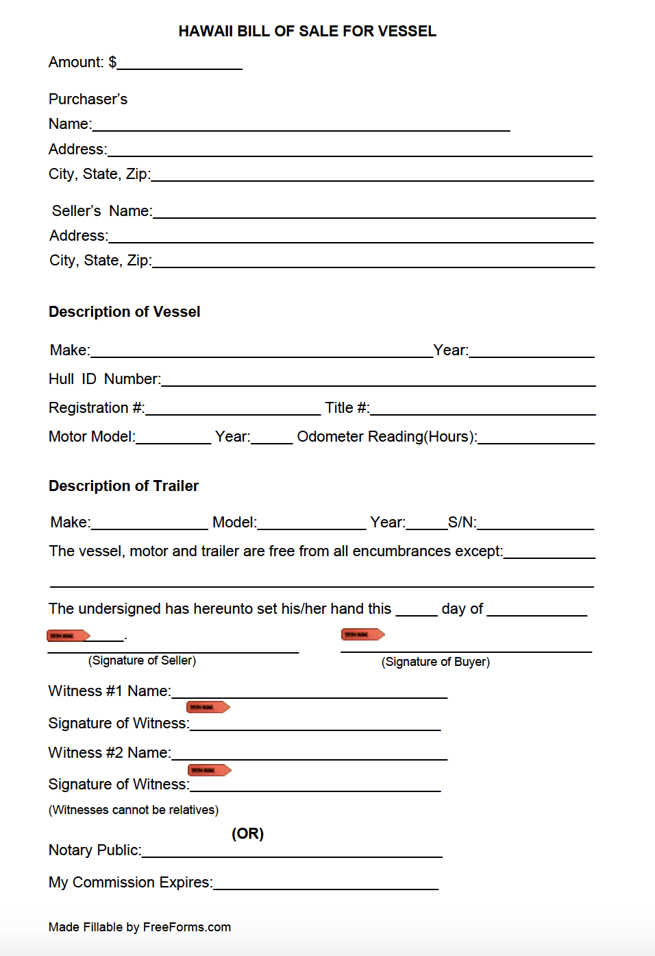 Free Hawaii Bill of Sale Forms