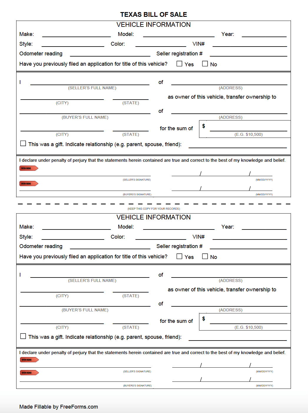 Used Car Bill Of Sales Template from freeforms.com