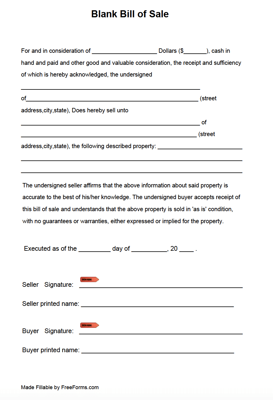 Free Blank Bill of Sale Form PDF