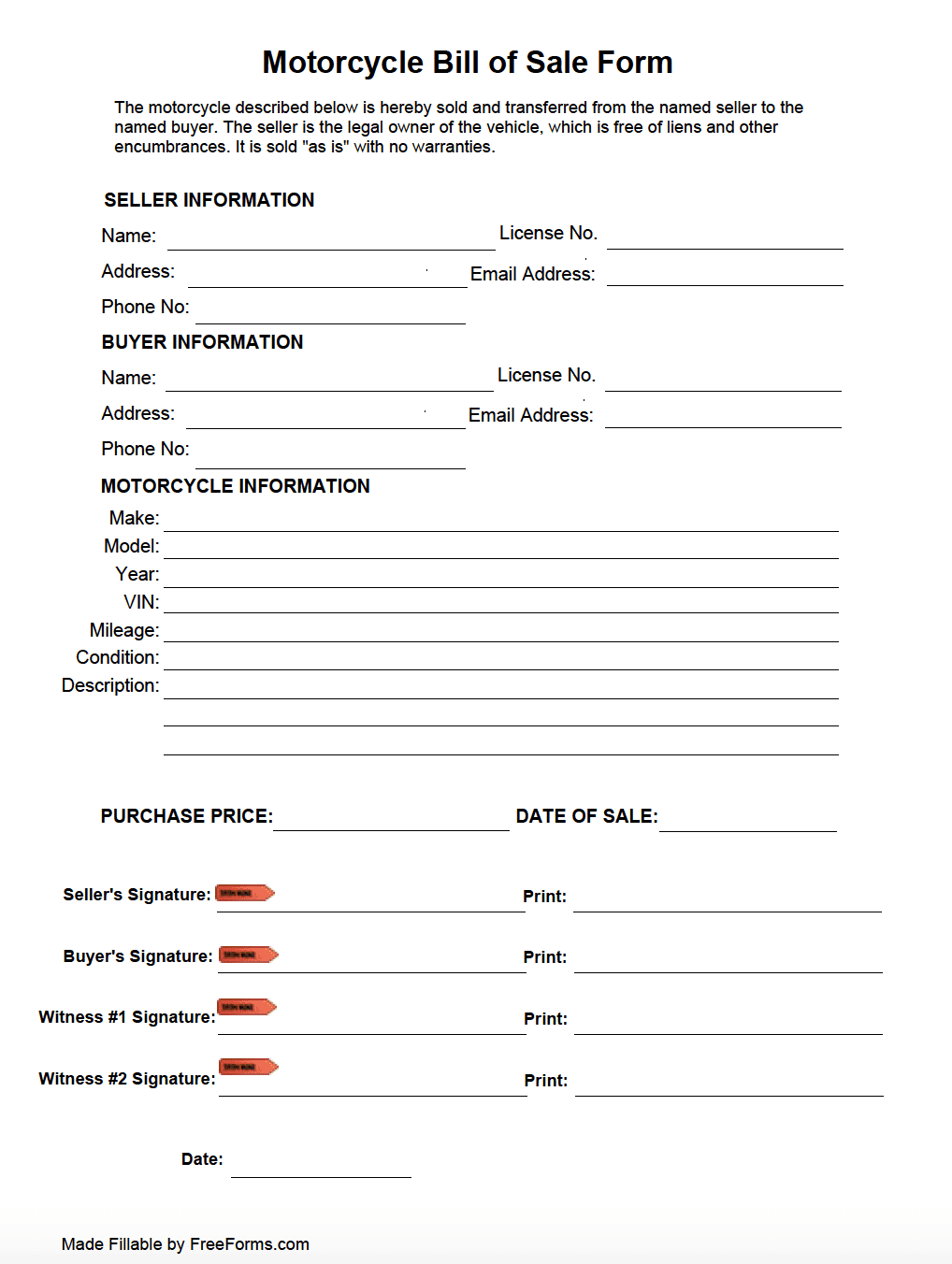 Free Motorcycle Bill Of Sale Form Printable Form, Templates and Letter