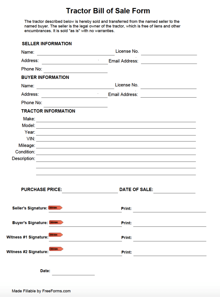 Free Tractor Bill Of Sale Form Pdf 2269