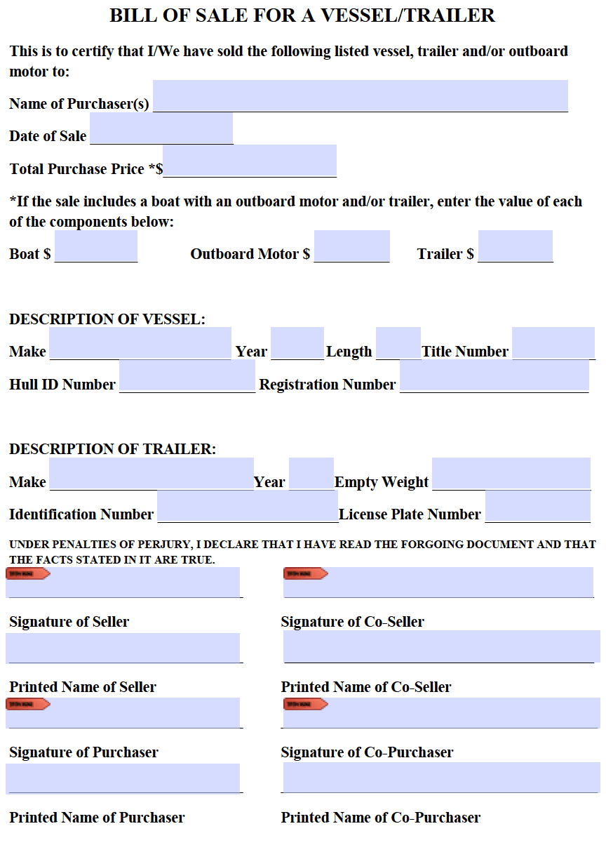 free boat vessel bill of sale form pdf word