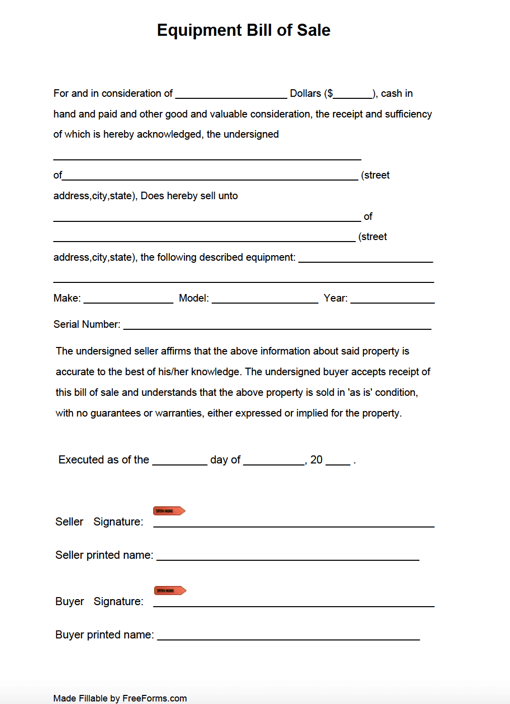 free equipment bill of sale form pdf