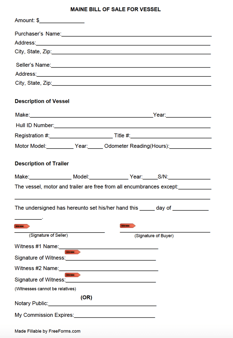 free maine boat vessel bill of sale form pdf