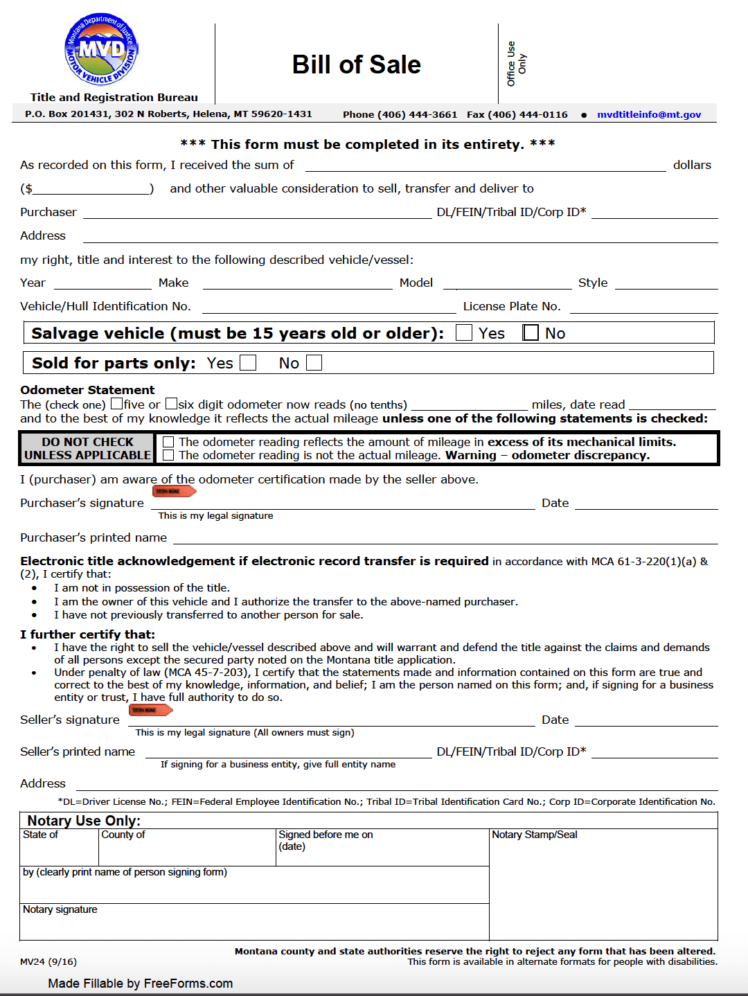 Free Montana Bill Of Sale Forms PDF