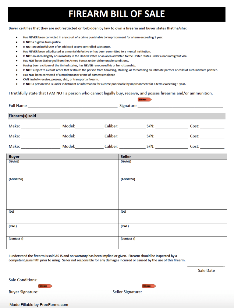 free texas firearm gun bill of sale form pdf