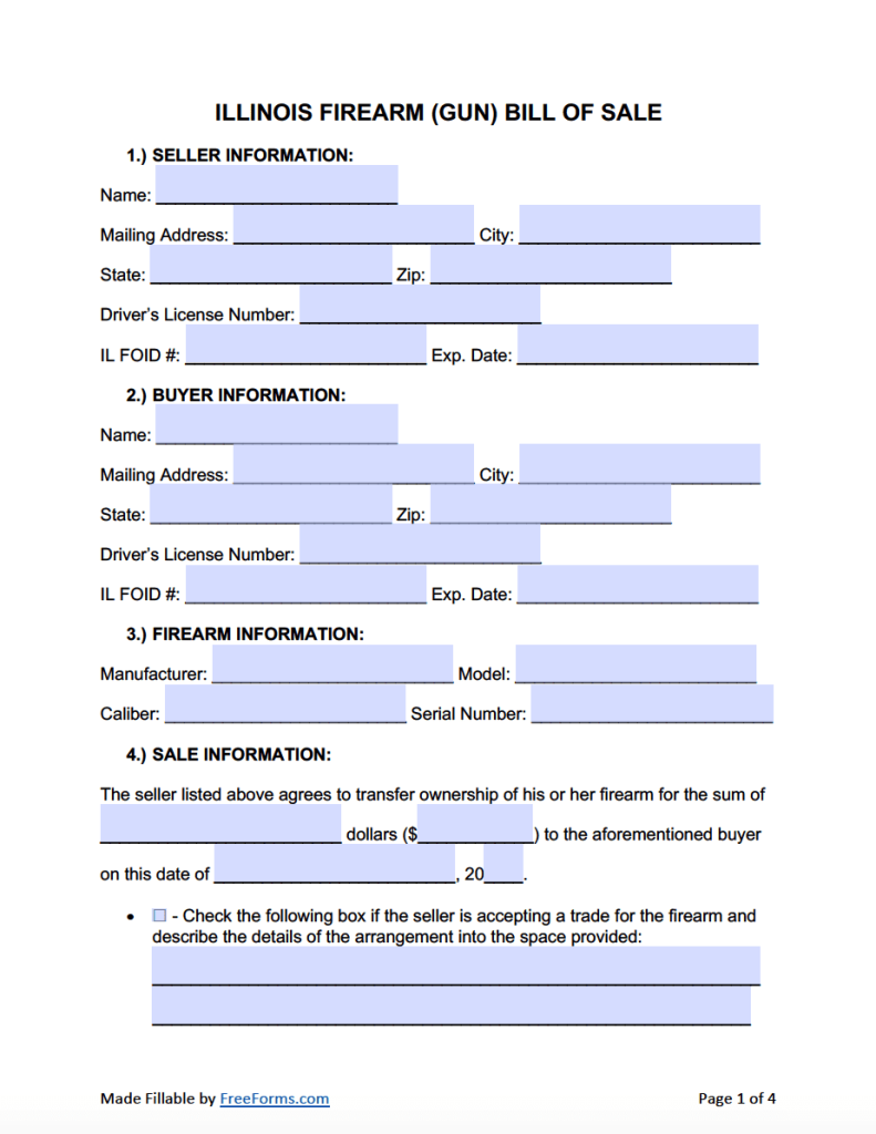 Free Illinois Firearm (Gun) Bill of Sale Form | PDF | WORD