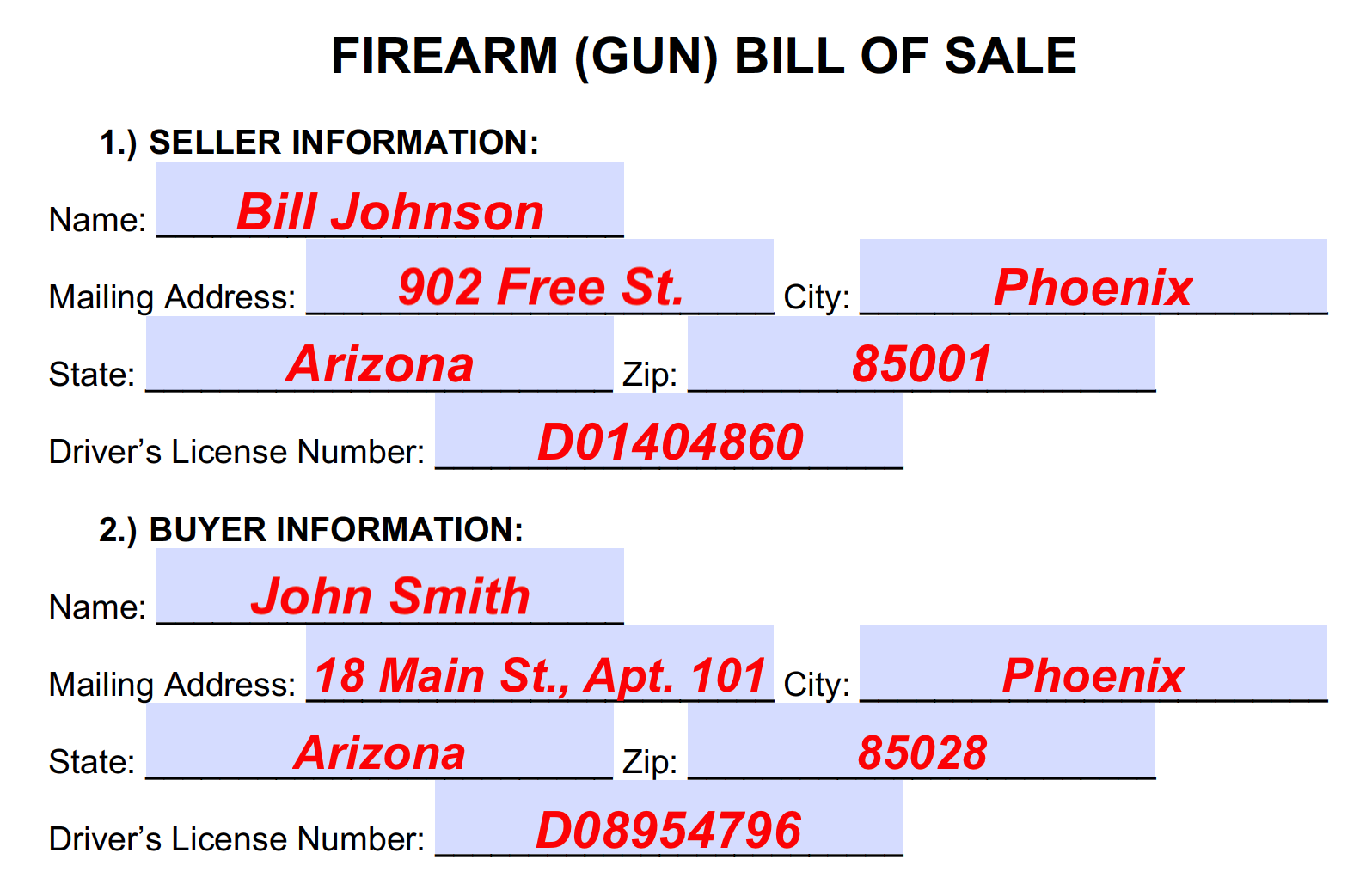 Free Firearm Gun Bill Of Sale Form Pdf Word 2696