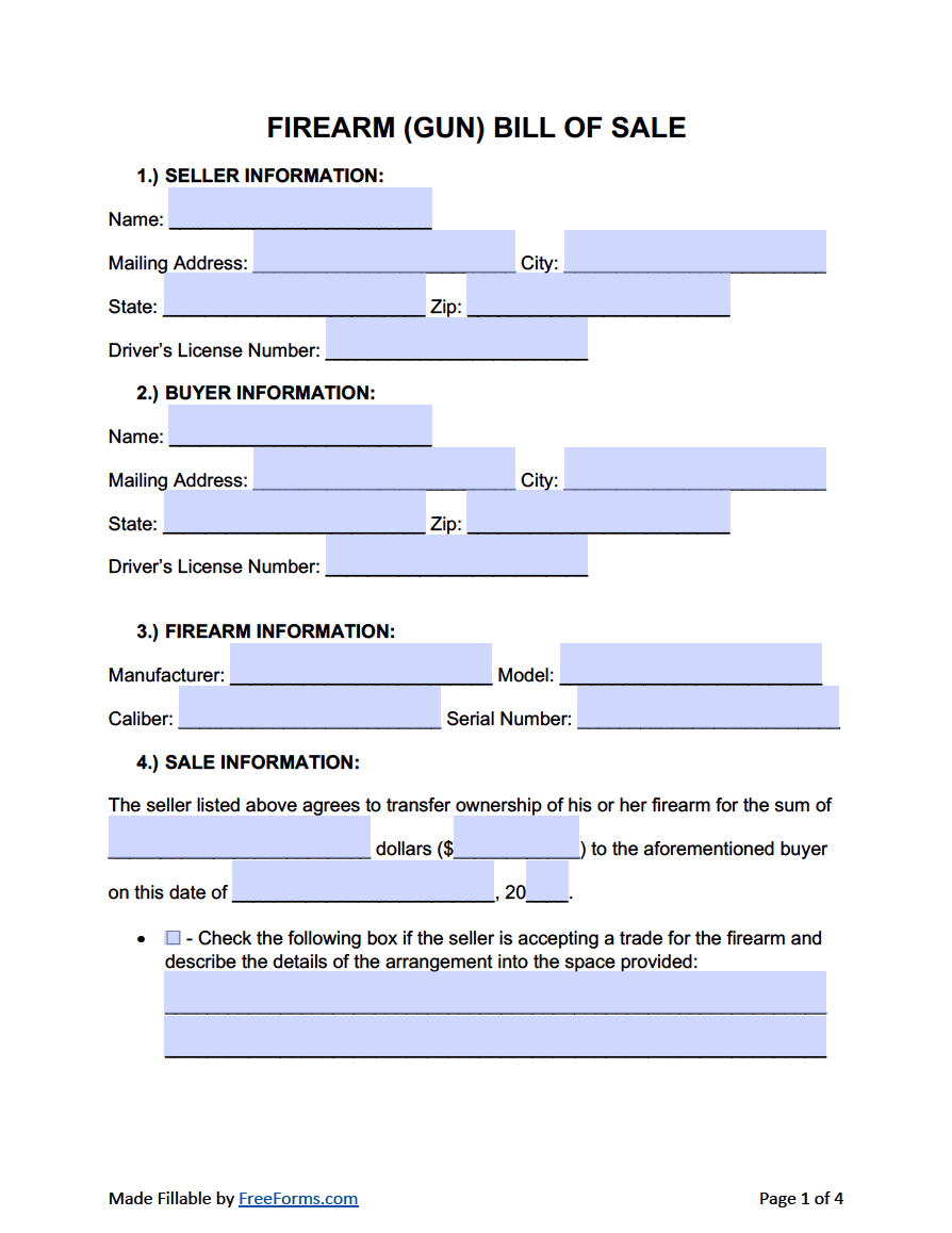 Printable Firearm Bill Of Sale Form 