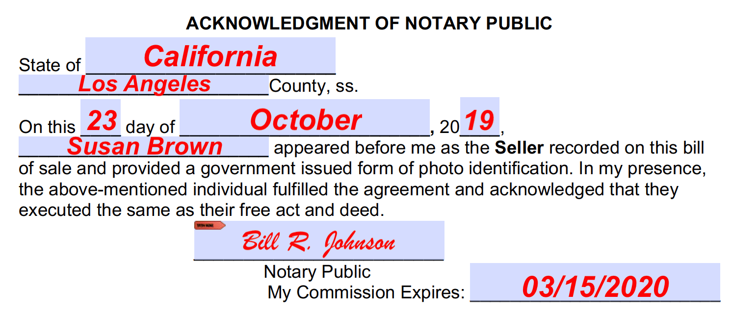 notarized bill of sale auto