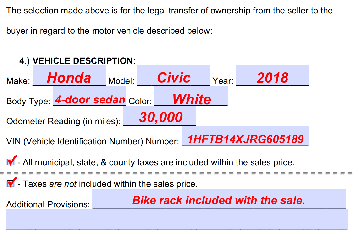 New Mexico Vehicle Bill Of Sale Printable