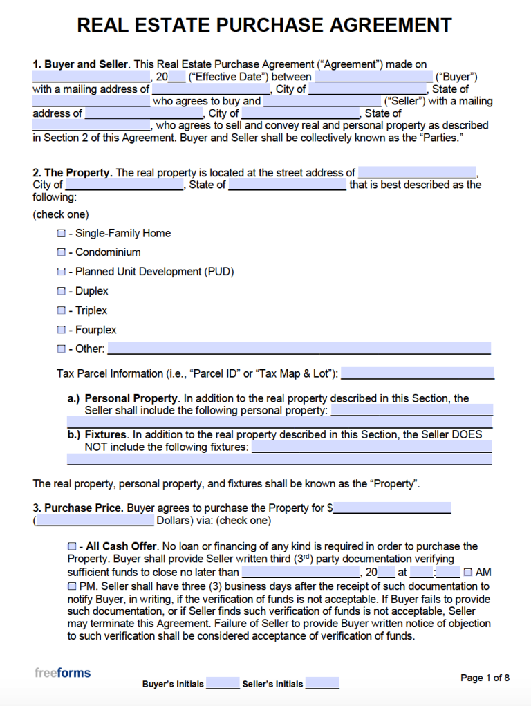 Residential Real Estate Purchase Agreement 768x1021 