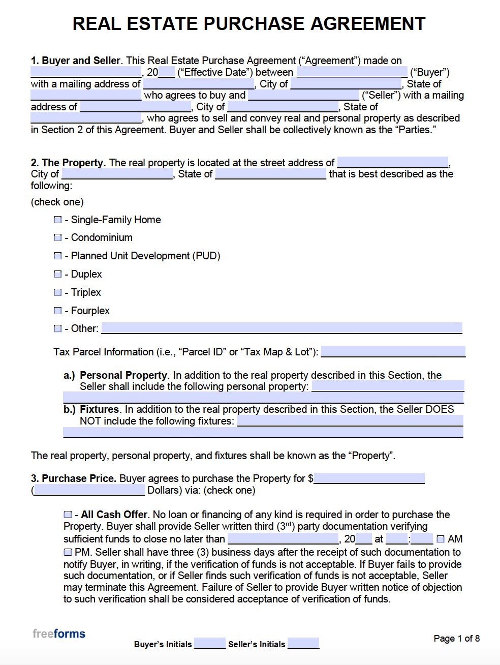 Free Purchase Agreement Templates 7 PDF Word 48 OFF   Residential Real Estate Purchase Agreement 