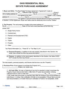 Free Ohio Real Estate Purchase Agreement Template | PDF | WORD