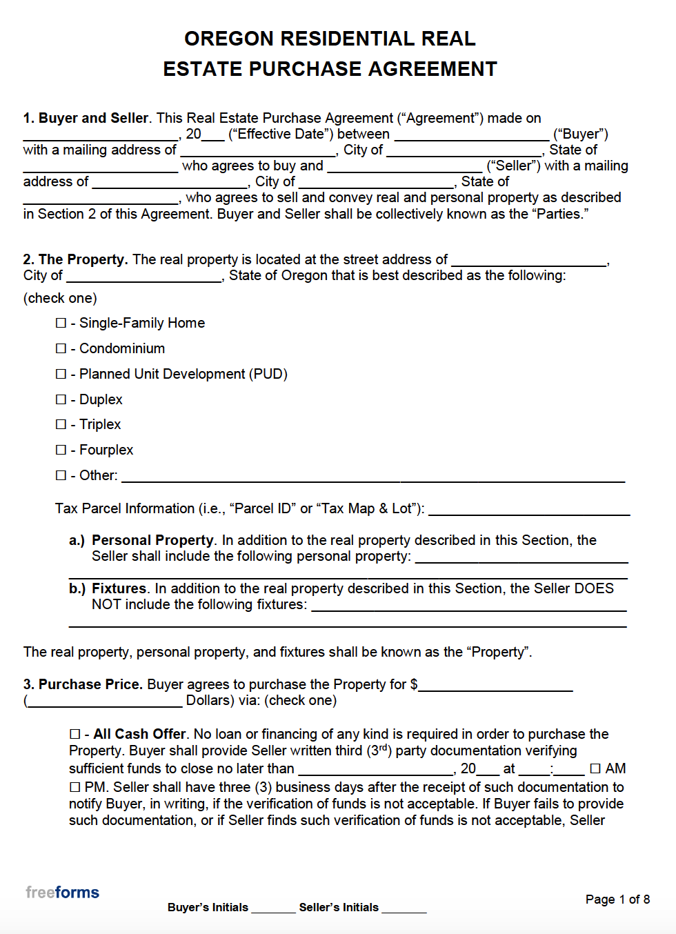 Free Oregon Real Estate Purchase Agreement Template  PDF  WORD Pertaining To Sale Of Business Contract Template Free