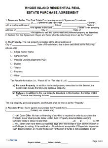 Free Rhode Island Real Estate Purchase Agreement Template | PDF | WORD