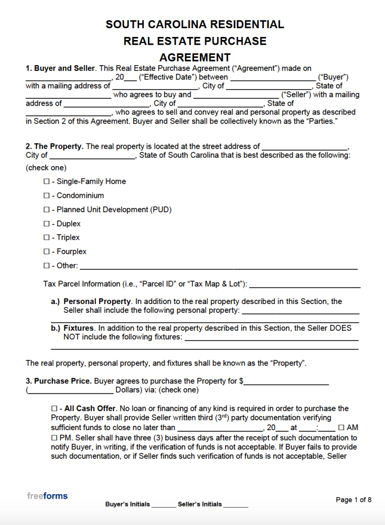 free-south-carolina-real-estate-purchase-agreement-template-pdf-word