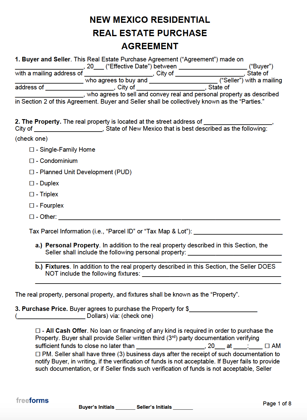 Free New Mexico Real Estate Purchase Agreement Template ...