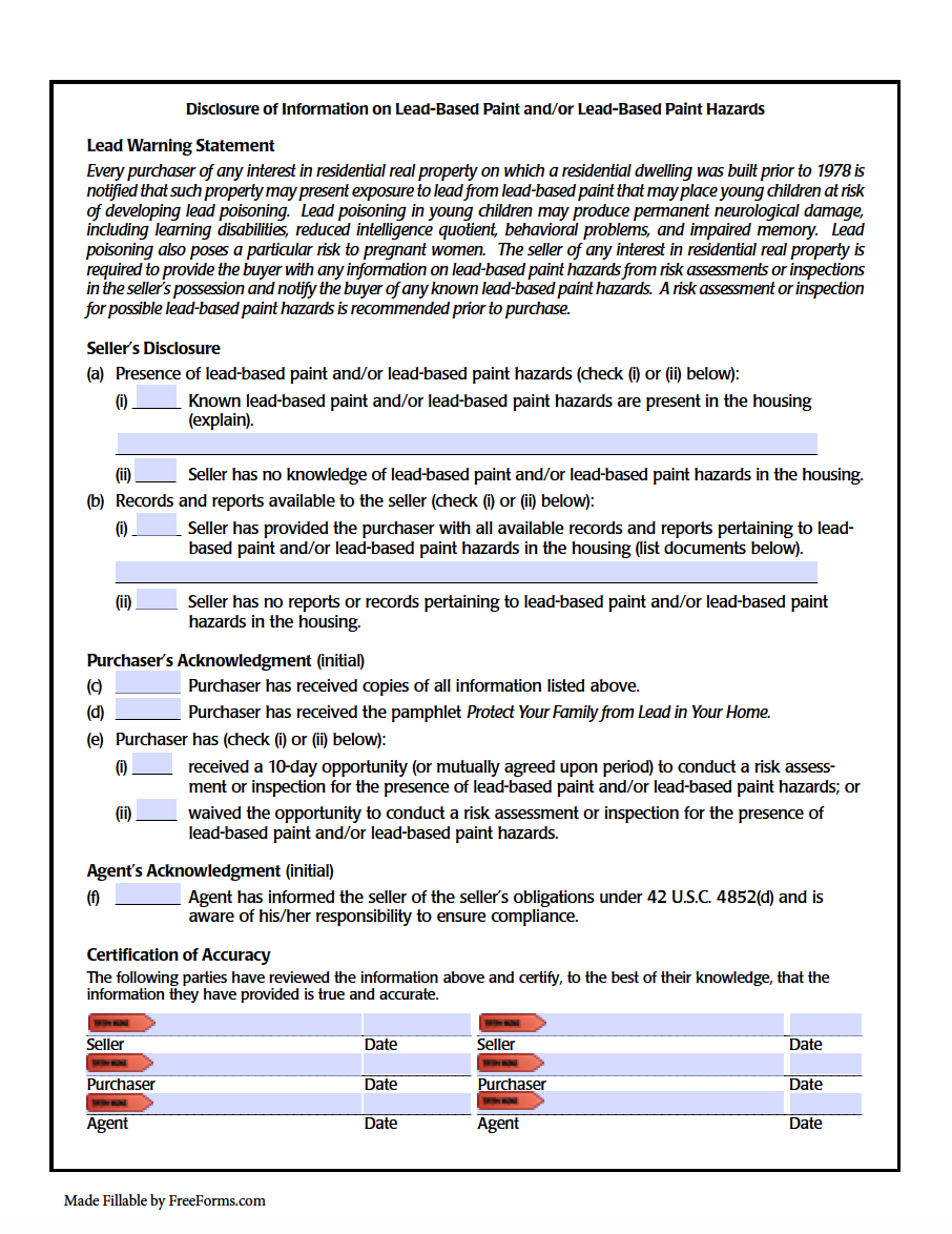 Free Lead-based Paint Disclosure Form For Homebuyers Pdf Word
