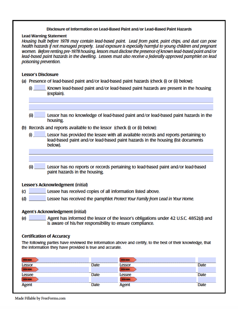 Free Lead Based Paint Disclosure Form For Renters PDF WORD   Disclosure Of Information On Lead Based Paint And Or Lead Based Paint Hazards For Renters 788x1024 