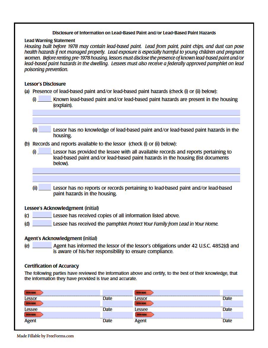 Free Lead-based Paint Disclosure Form For Renters Pdf Word