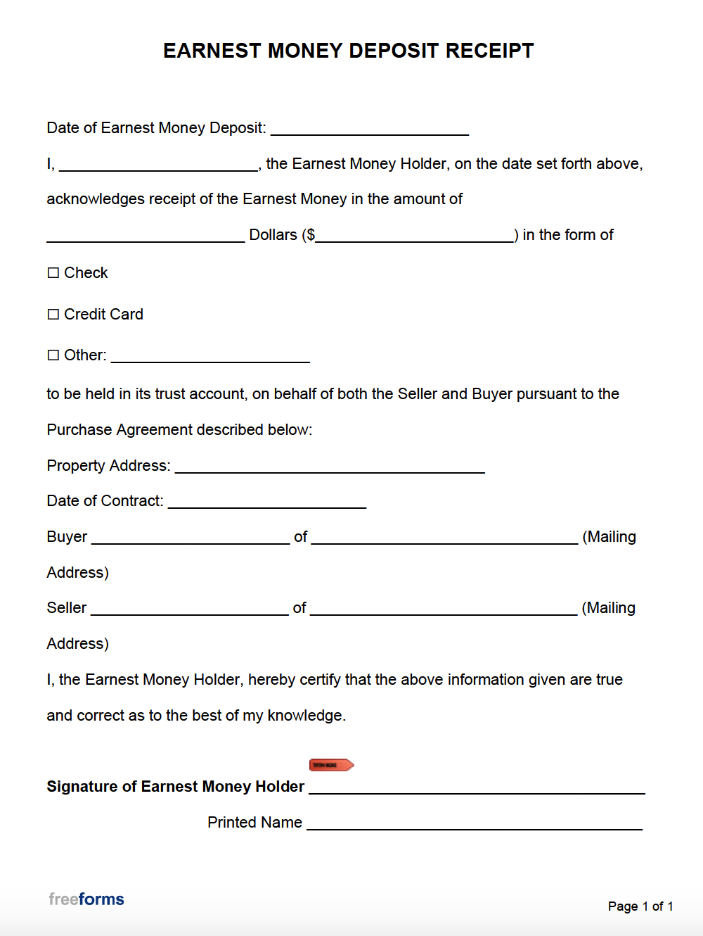 Free Earnest Money Receipt  PDF  WORD Within earnest money deposit agreement template
