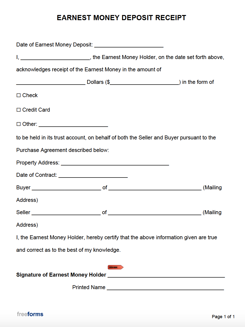 Free Earnest Money Receipt PDF WORD