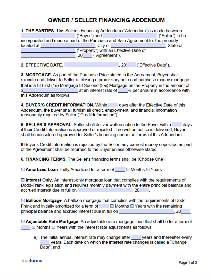 Owner Financing Contract Template Pdf