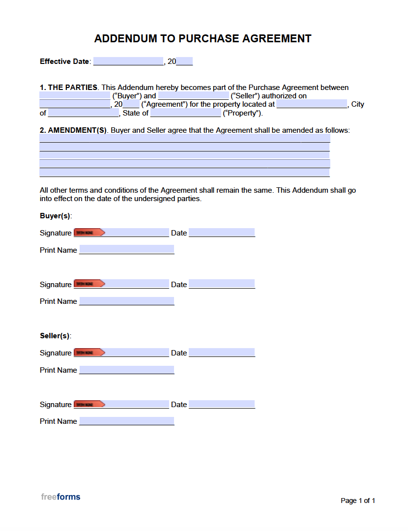 Free Residential Purchase Agreement Addenda And Disclosures PDF WORD