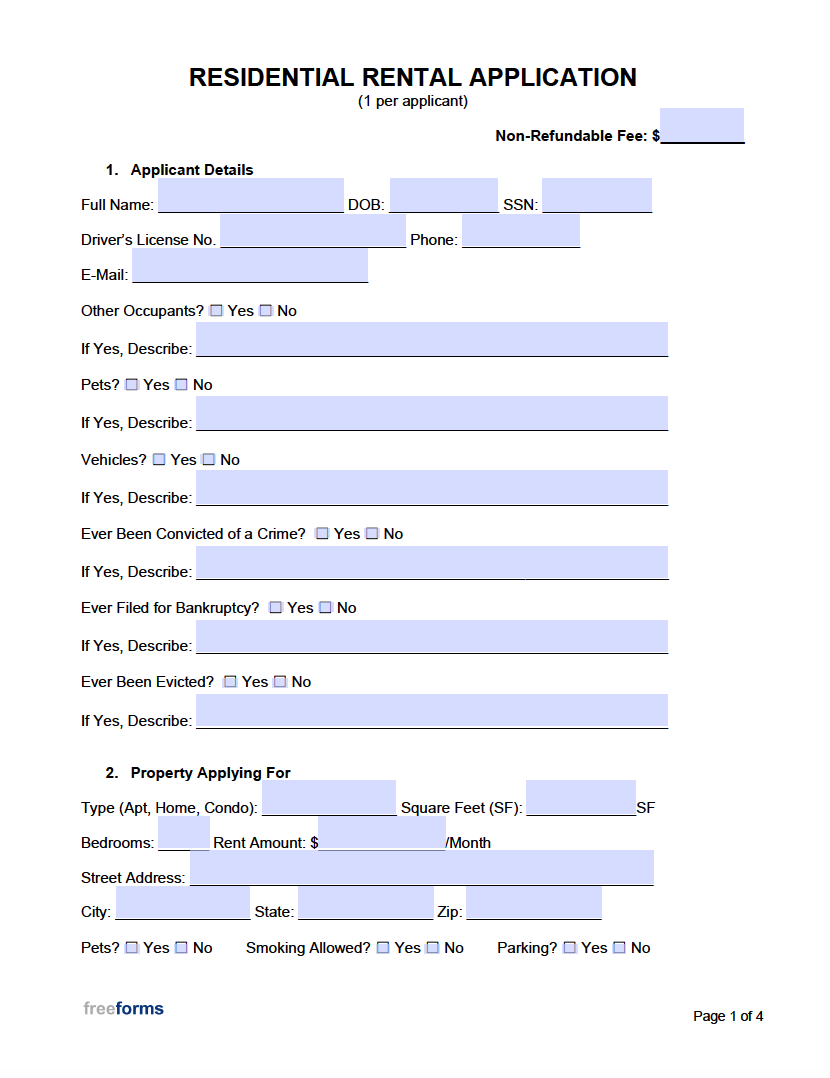 Free Residential Rental Application Form  PDF  WORD With zillow lease agreement template