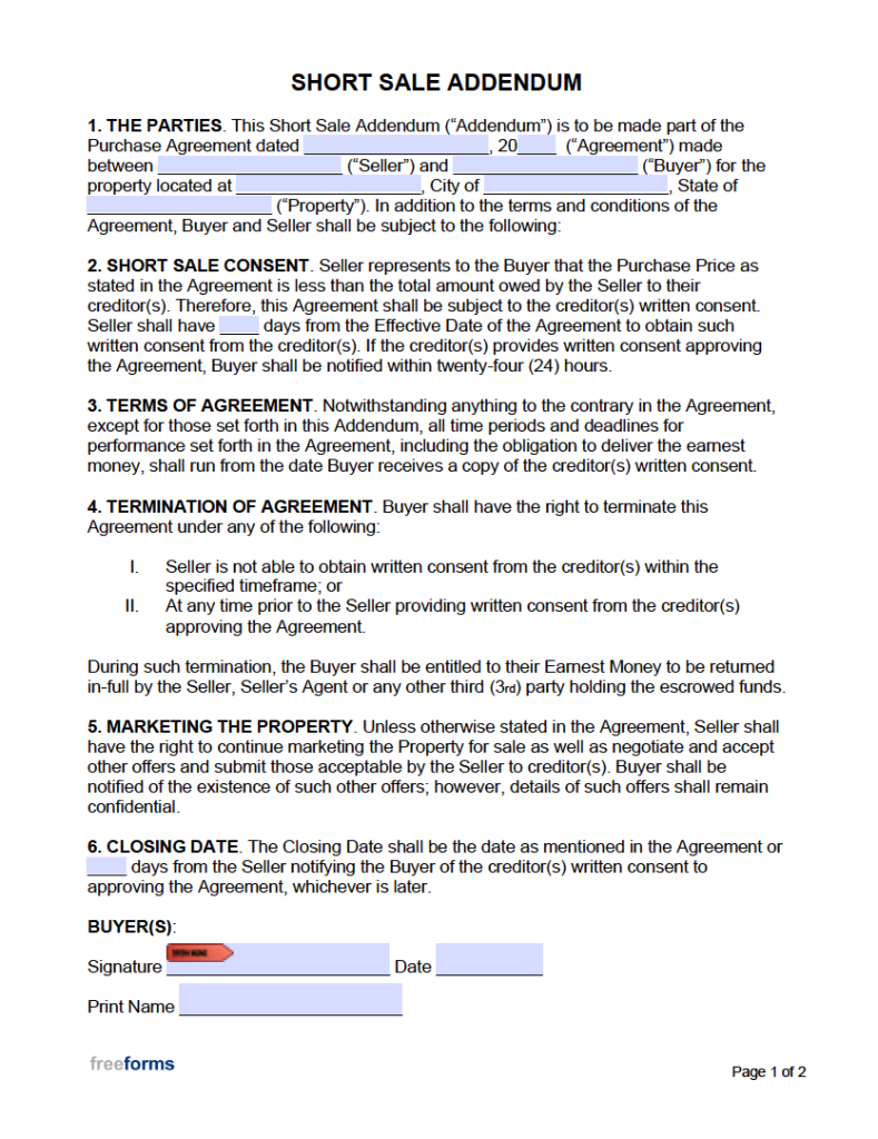 Free Short Sale Addendum | PDF | WORD