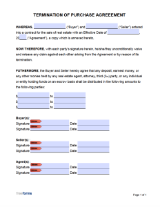 Free Termination Letter to Purchase Agreement | PDF | WORD